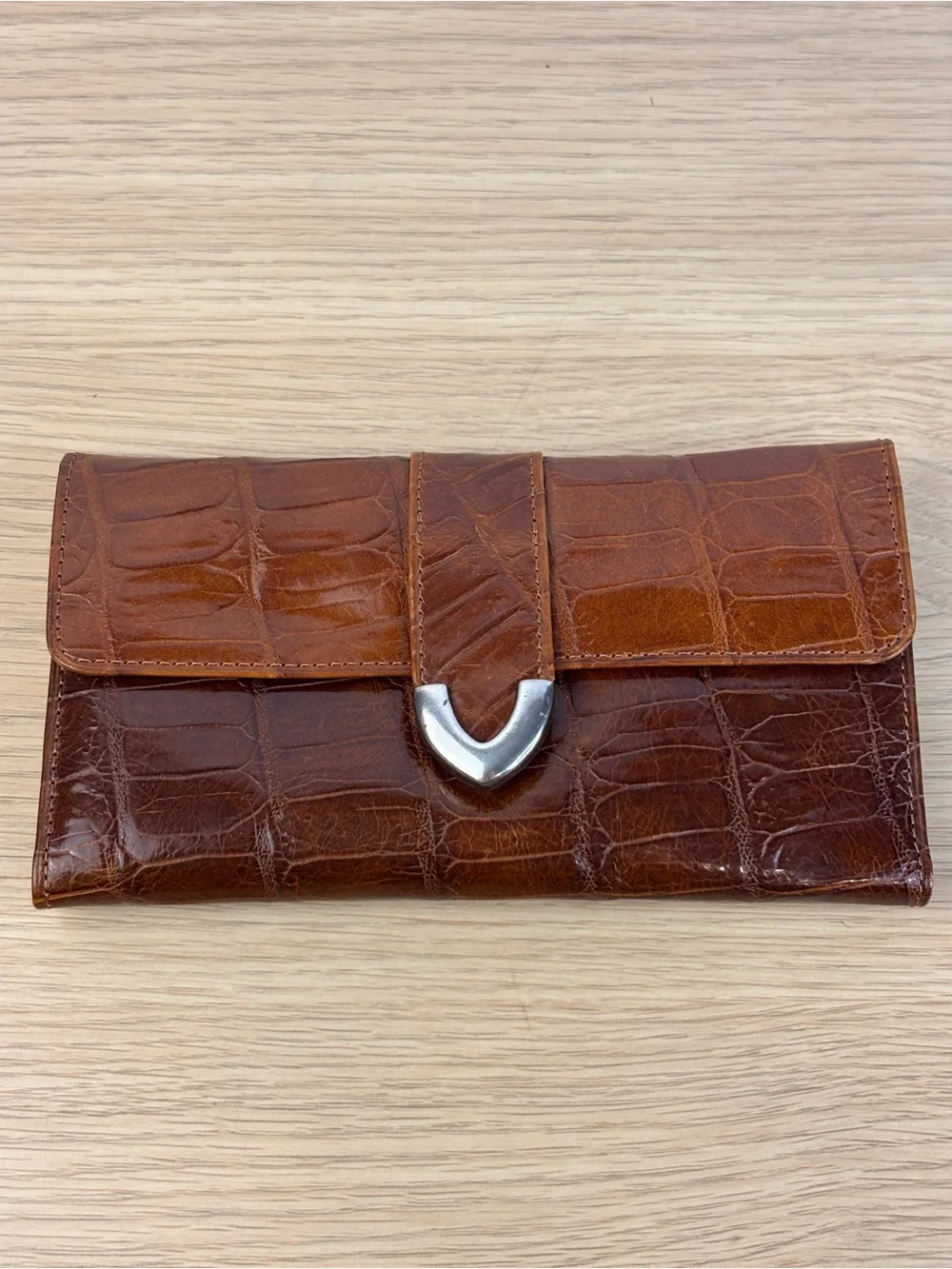 Vintage Y2K Croc-Embossed Brown‎ Fossil Continental Clutch Wallet NEW!